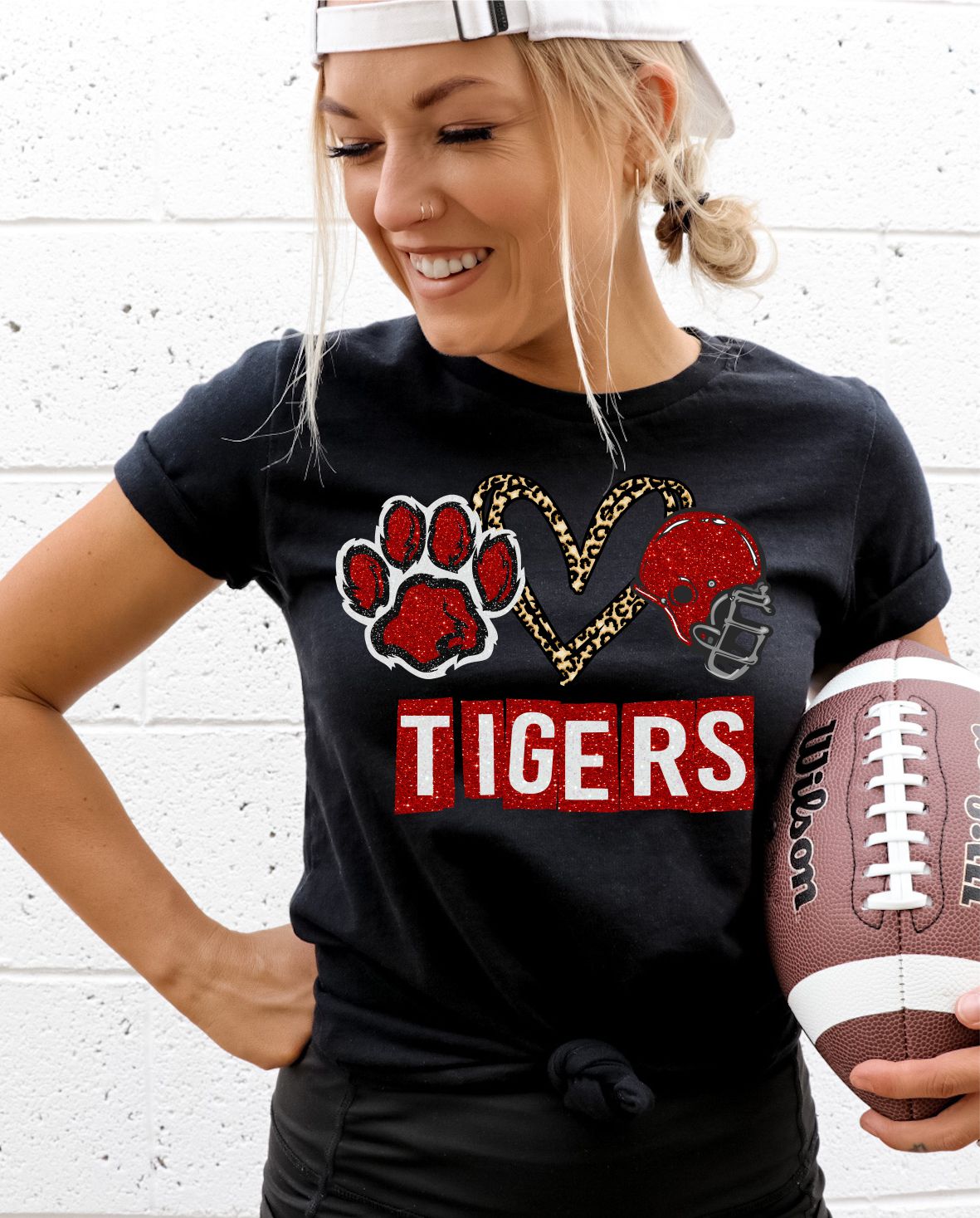 Tigers Heart Football Helmet DTF Transfer DTF Transfer / Adult / Red / Black / White