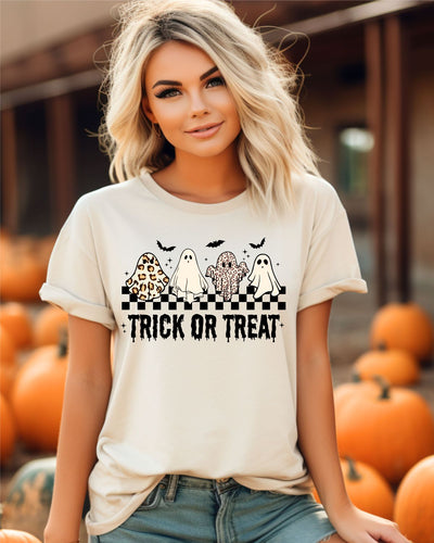 Trick or Treat Ghosts Checkered DTF Transfer