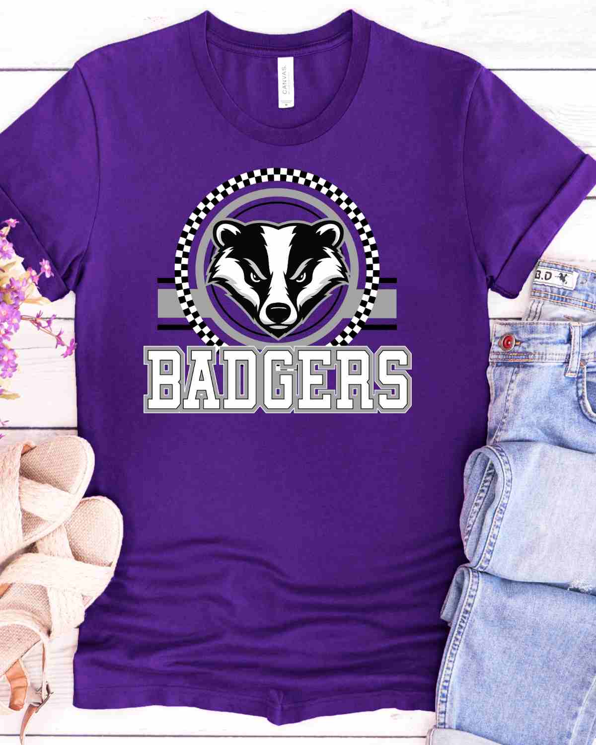 Badgers Checkered Circle Logo DTF Transfer - Rustic Grace Heat Transfer Company