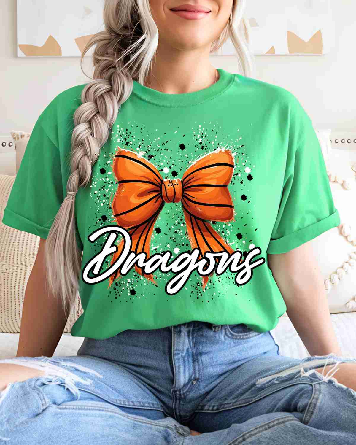 Dragons Basketball Bow Splatter DTF Transfer