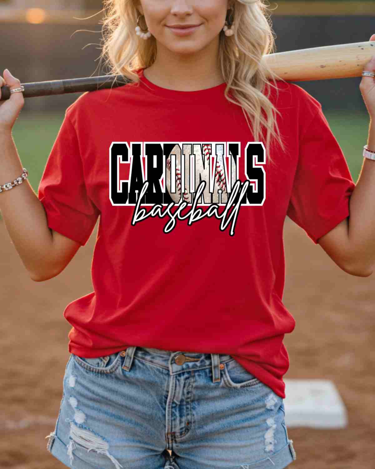 Cardinals Baseball Faux Glitter Ball DTF Transfer - Rustic Grace Heat Transfer Company