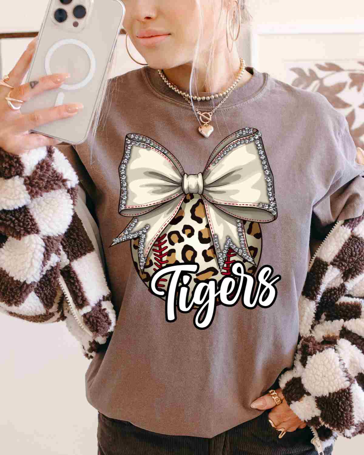 Custom Mascot Leopard Baseball Bow DTF Transfer - Rustic Grace Heat Transfer Company