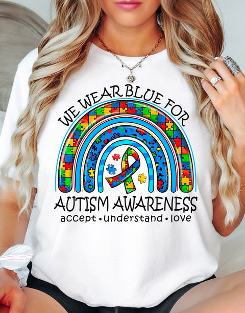 We Wear Blue Autism Awareness Rainbow DTF Transfer