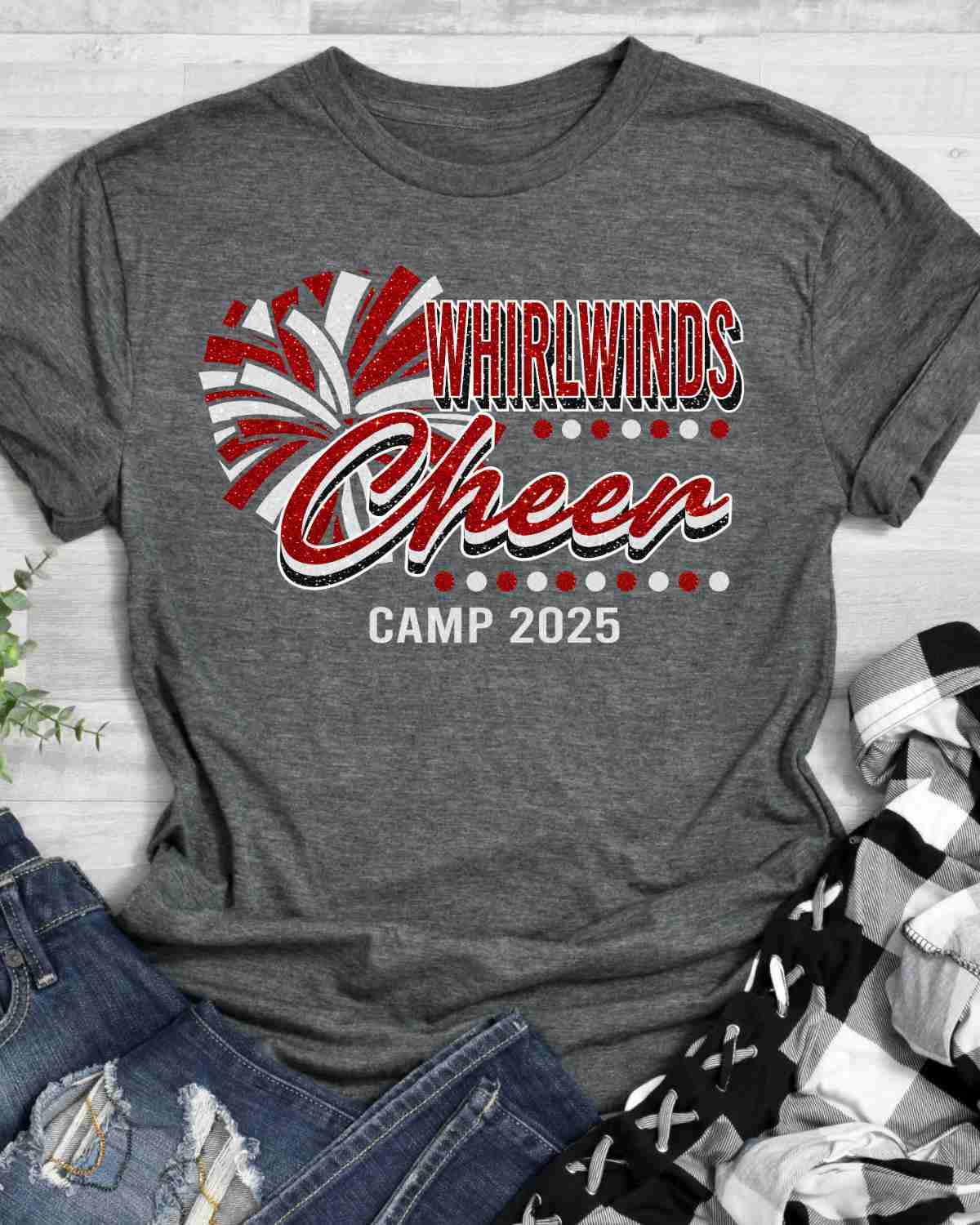 Whirlwinds Cheer Pom with Dots Camp 2025 DTF Transfer