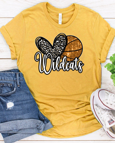 Heart Basketball Wildcats Faux Sequin DTF Transfer