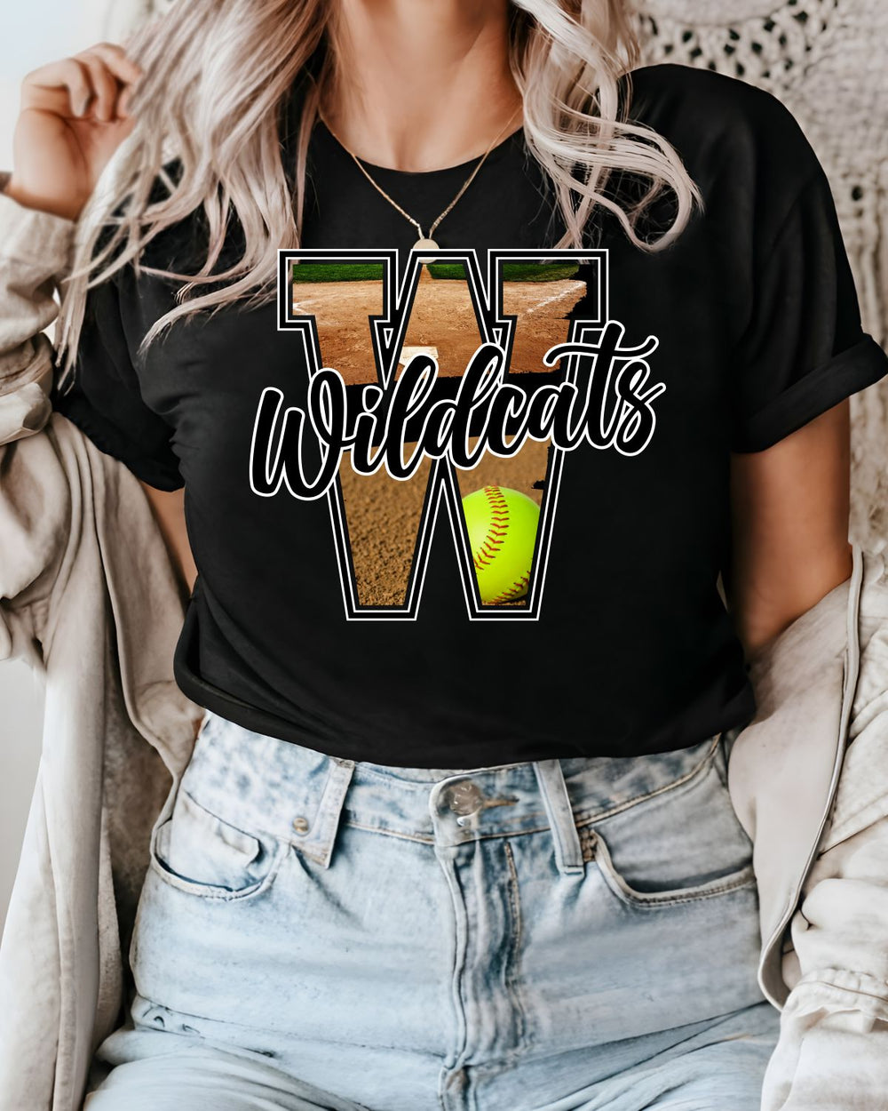 Rustic Softball Wildcats Softball Photo Letter DTF Transfer