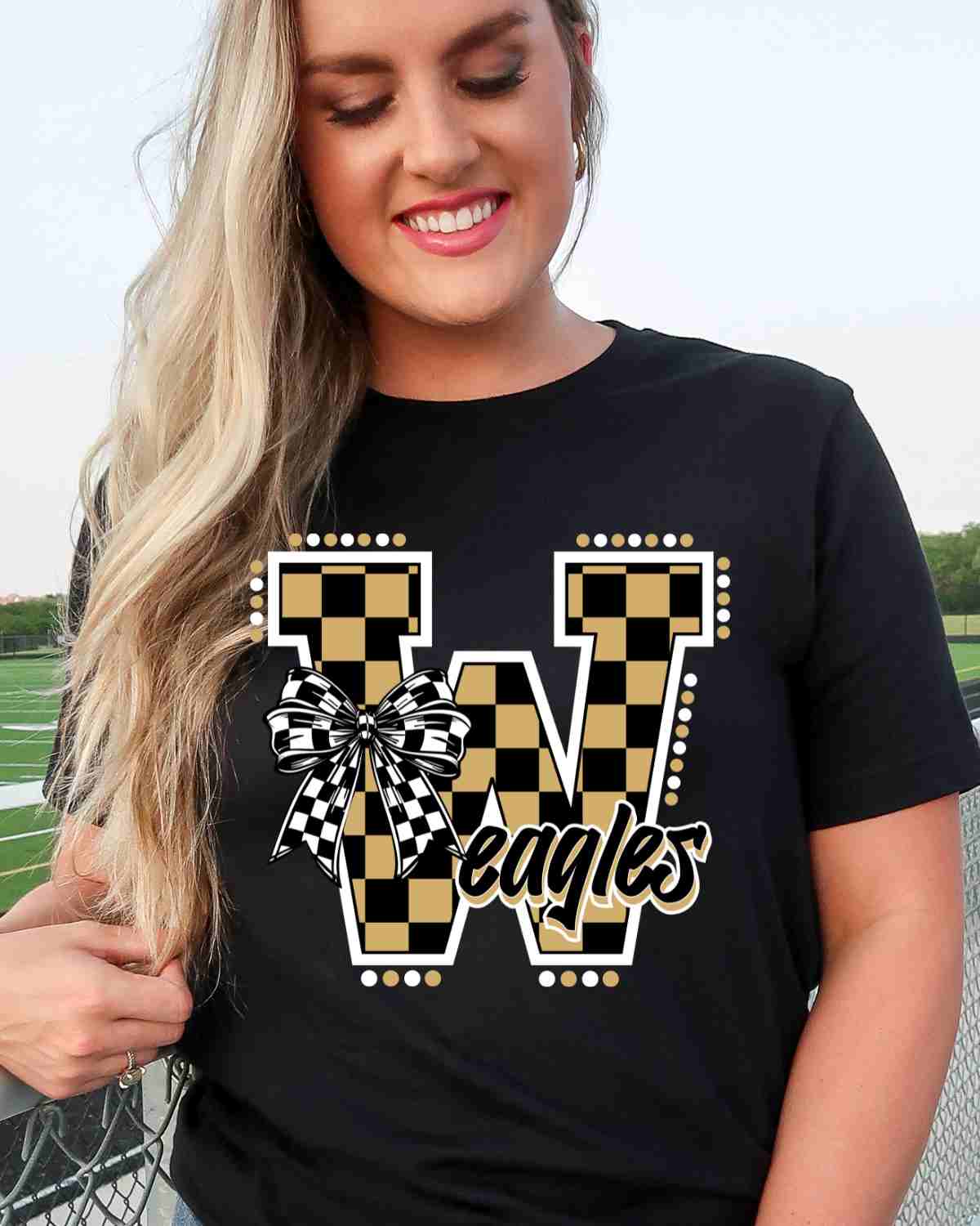 Woodville Eagles Checkered Letter Bow DTF Transfer