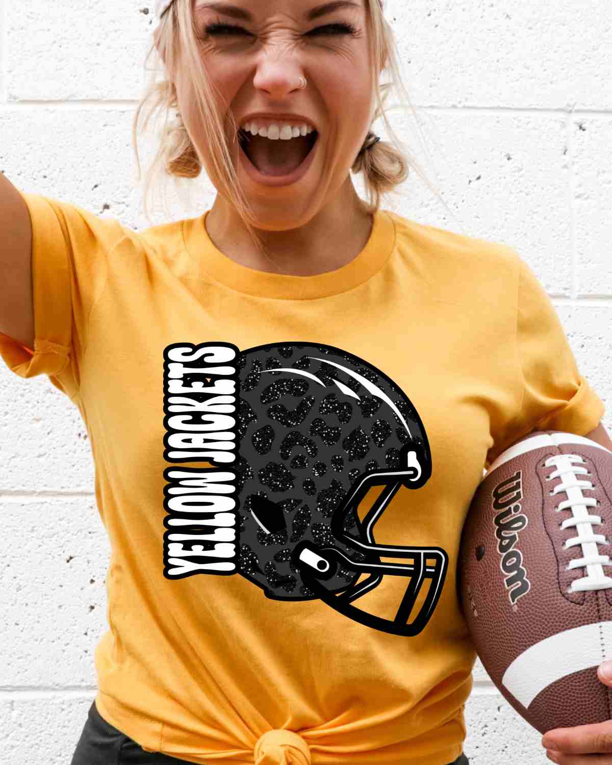 Yellow Jackets Leopard Football Helmet DTF Transfer