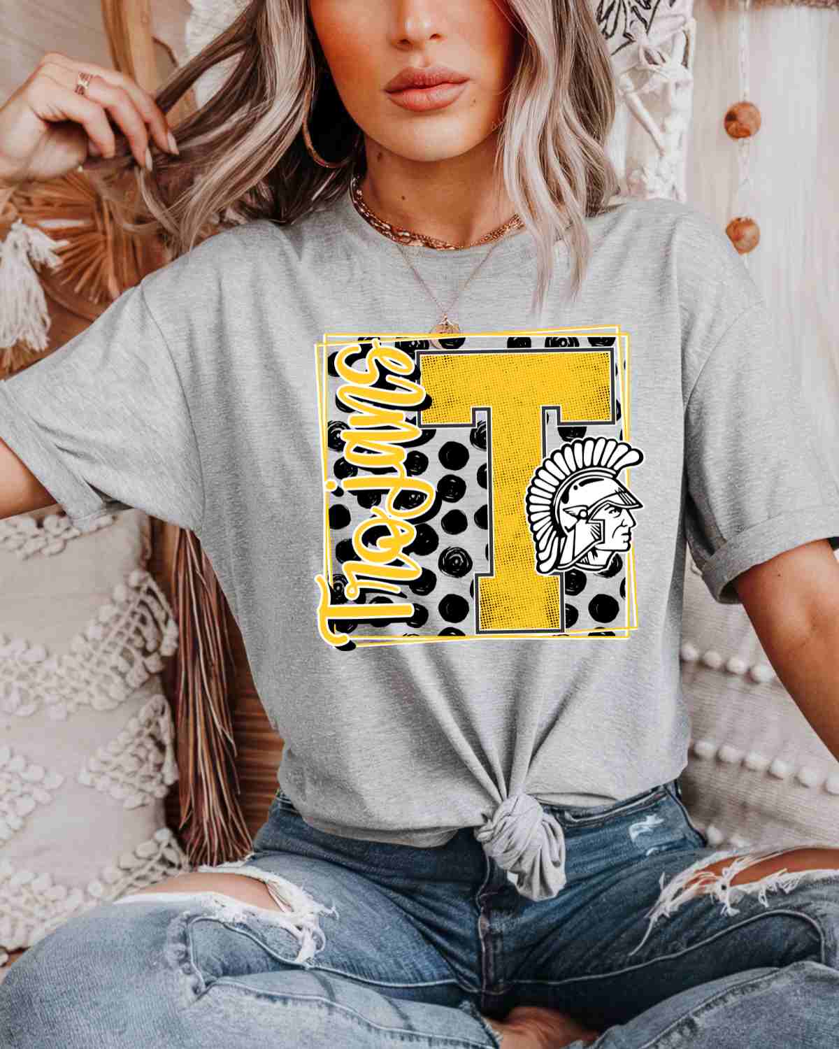 Trojans Square Polka Dots DTF Transfer - Rustic Grace Heat Transfer Company