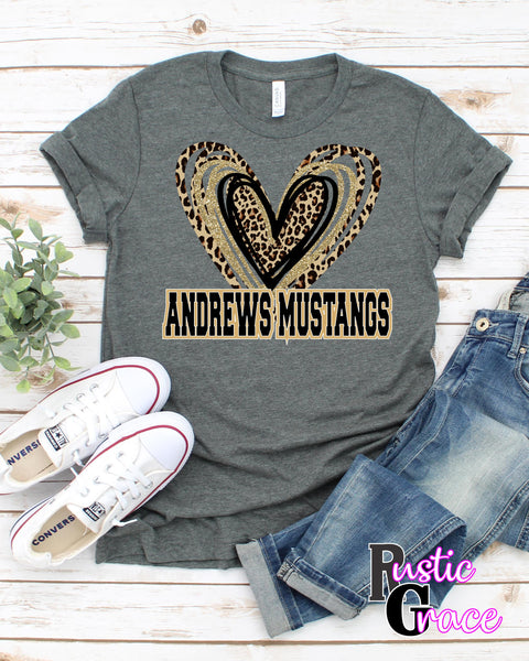 Andrews Mustangs We Rise Together Heart Transfer - Rustic Grace Heat Transfer Company