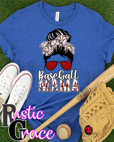 Baseball Mama Messy Bun Transfer - Rustic Grace Heat Transfer Company