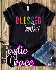 Blessed Custom Name Colorful Split Letters Transfer - Rustic Grace Heat Transfer Company