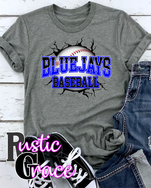 Bluejays Baseball Break Through Transfer - Rustic Grace Heat Transfer Company