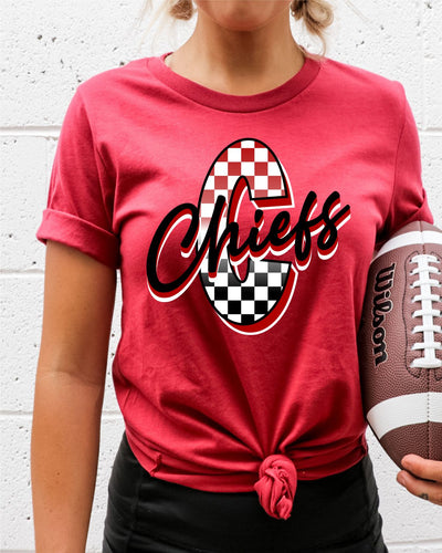 Chiefs Checkered Letter Transfer - Rustic Grace Heat Transfer Company