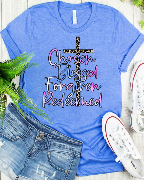 Chosen Blessed Forgiven Redeemed Transfer - Rustic Grace Heat Transfer Company
