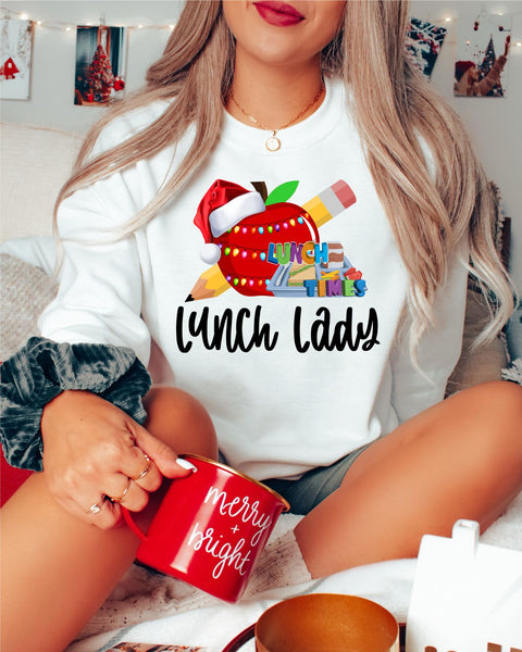 Christmas Lunch Lady Apple Transfer - Rustic Grace Heat Transfer Company