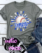 Comets Baseball Splatter Transfer - Rustic Grace Heat Transfer Company