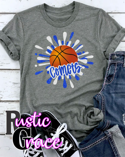 Comets Basketball Splatter Transfer - Rustic Grace Heat Transfer Company