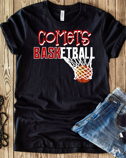 Comets Basketball with Net Transfer - Rustic Grace Heat Transfer Company