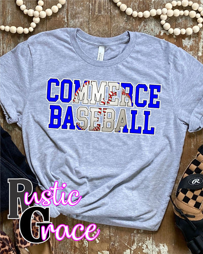 Commerce Baseball Words Transfer - Rustic Grace Heat Transfer Company