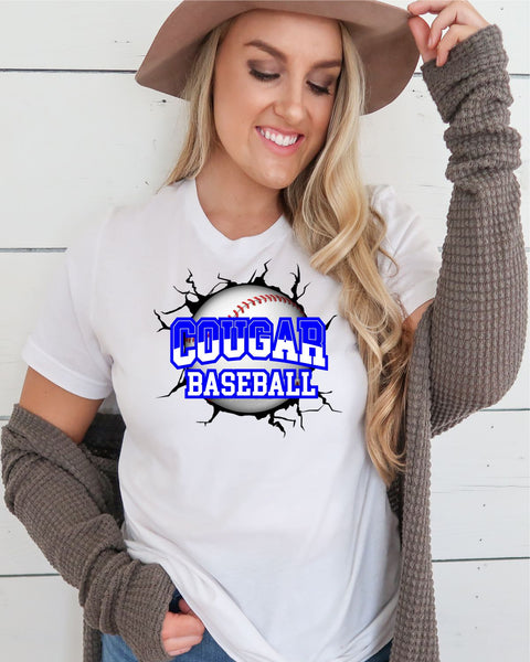 Cougar Baseball Break Through Transfer - Rustic Grace Heat Transfer Company