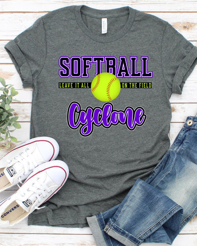 Cyclone Softball Leave it all on the Field Transfer - Rustic Grace Heat Transfer Company