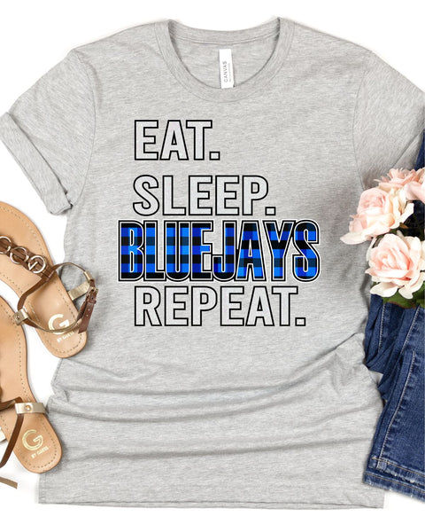 Eat Sleep Bluejays Repeat Transfer - Rustic Grace Heat Transfer Company