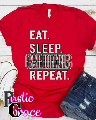 Eat Sleep Cardinals Repeat Transfer - Rustic Grace Heat Transfer Company