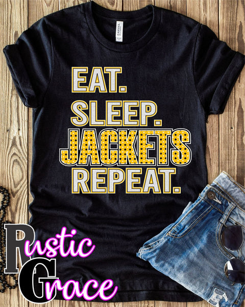 Eat Sleep Jackets Repeat Transfer - Rustic Grace Heat Transfer Company