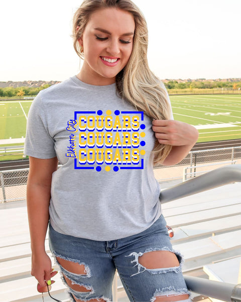 Elkhorn City Cougars Rectangle with Dots Transfer - Rustic Grace Heat Transfer Company