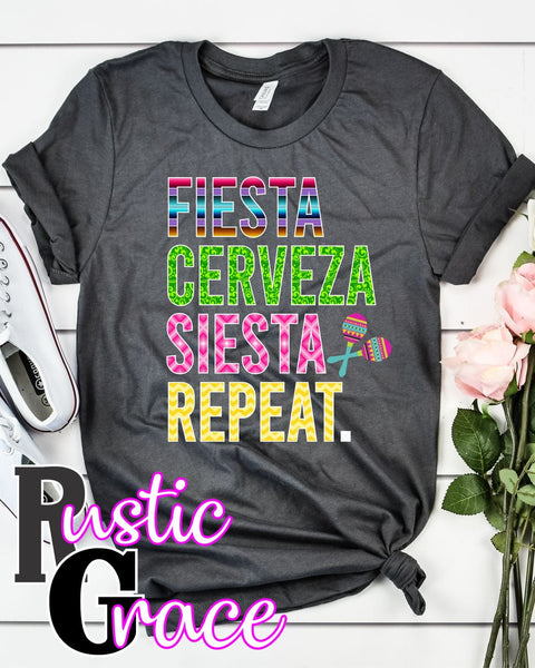 Fiesta Cerveza Siesta Repeat Transfer - Rustic Grace Heat Transfer Company
