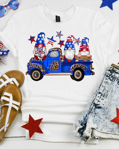 Fourth of July Gnome Truck Transfer - Rustic Grace Heat Transfer Company