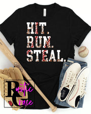 Hit Run Steal Baseball Transfer - Rustic Grace Heat Transfer Company