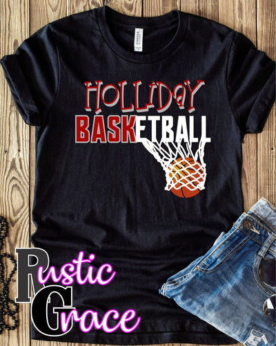 Holliday Basketball with Net Transfer - Rustic Grace Heat Transfer Company