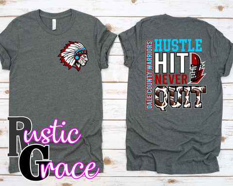 Hustle Hit Never Quit DC Warriors Transfer - Rustic Grace Heat Transfer Company