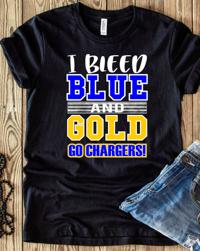 I Bleed Blue and Gold Go Chargers Transfer - Rustic Grace Heat Transfer Company