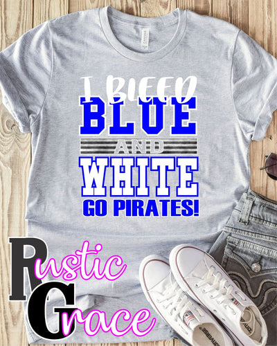 I Bleed Blue & White Pirates Transfer - Rustic Grace Heat Transfer Company
