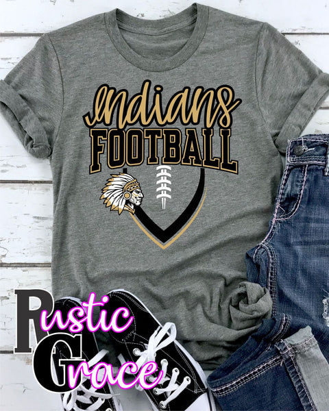 Indians Football Outline Transfer - Rustic Grace Heat Transfer Company