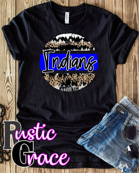 Indians Leopard Grunge Circle Transfer - Rustic Grace Heat Transfer Company