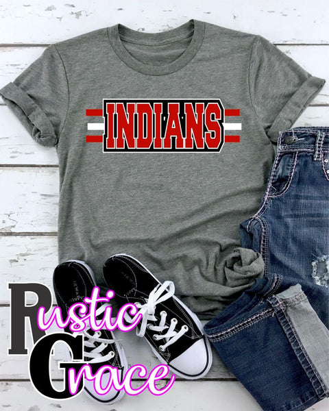 Indians Word with Stripes Transfer - Rustic Grace Heat Transfer Company
