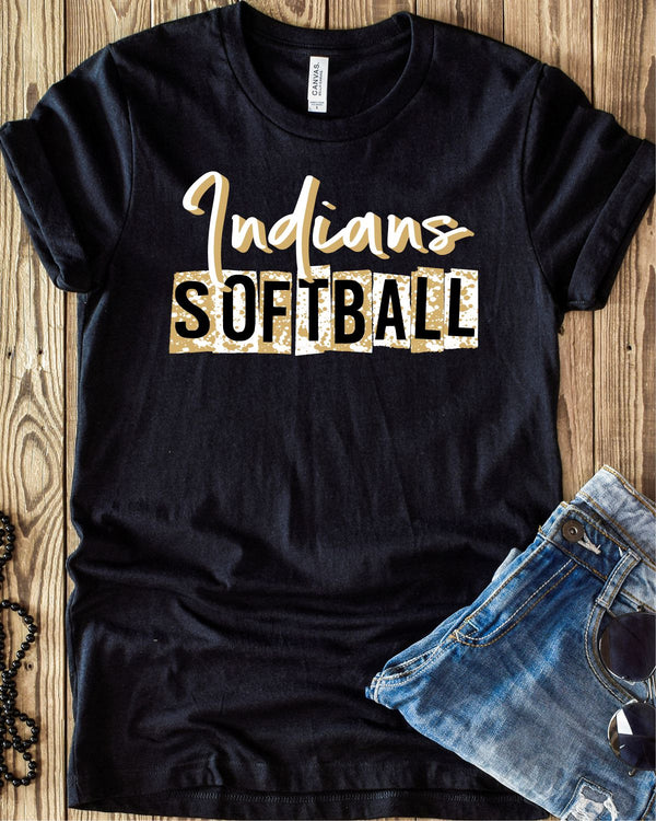 Indians Softball Grunge Lettering DTF Transfer