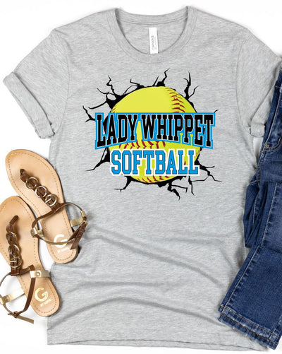 Lady Whippet Softball Break Through Transfer - Rustic Grace Heat Transfer Company