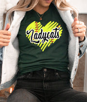 Ladycats Softball Scribble Heart Transfer - Rustic Grace Heat Transfer Company
