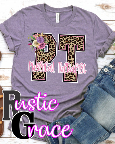 Leopard Physical Therapist Floral Transfer - Rustic Grace Heat Transfer Company