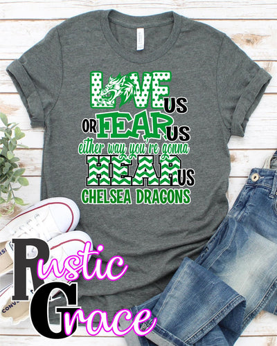 Love Us Fear Us Chelsea Dragons Transfer - Rustic Grace Heat Transfer Company