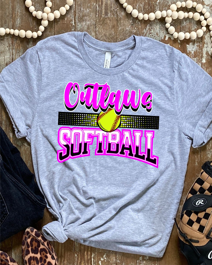 Outlaws Softball with Dots Transfer