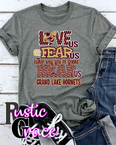 Rustic Grace Boutique Transfers Love Us Fear Us Grand Lakes Hornets Transfer heat transfers vinyl transfers iron on transfers screenprint transfer sublimation transfer dtf transfers digital laser transfers white toner transfers heat press transfers