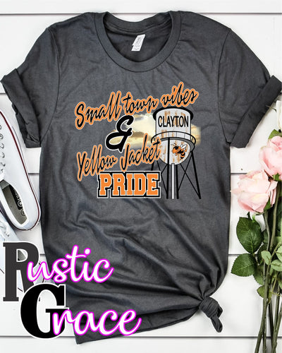 Rustic Grace Boutique Transfers Small Town Vibes & Clayton Yellow Jacket Pride Transfer heat transfers vinyl transfers iron on transfers screenprint transfer sublimation transfer dtf transfers digital laser transfers white toner transfers heat press transfers