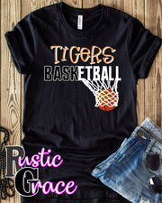 Rustic Grace Transfers Tigers Basketball with Net Transfer heat transfers vinyl transfers iron on transfers screenprint transfer sublimation transfer dtf transfers digital laser transfers white toner transfers heat press transfers
