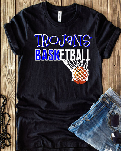 Rustic Grace Transfers Trojans Basketball with Net Transfer heat transfers vinyl transfers iron on transfers screenprint transfer sublimation transfer dtf transfers digital laser transfers white toner transfers heat press transfers